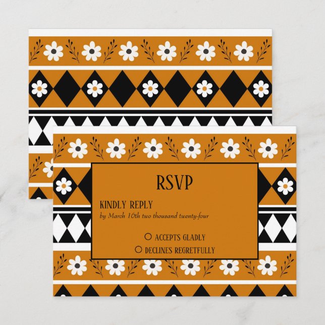 Cartons Réponse Bordure Fleur Diamant Boho Motif Floral (Devant / Derrière)