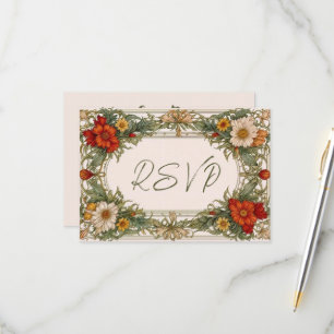 Cartons Réponse Bordure ornée victorienne avec Mariage Fleur sauva