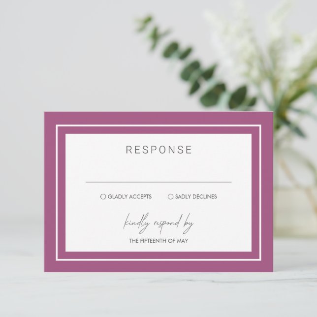 Cartons Réponse Bordure violet gras Mariage moderne (Debout devant)