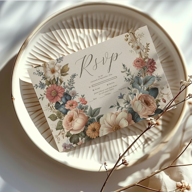 Cartons Réponse Botanique Bliss Fleur sauvage Art Nouveau Mariage (Créateur téléchargé)