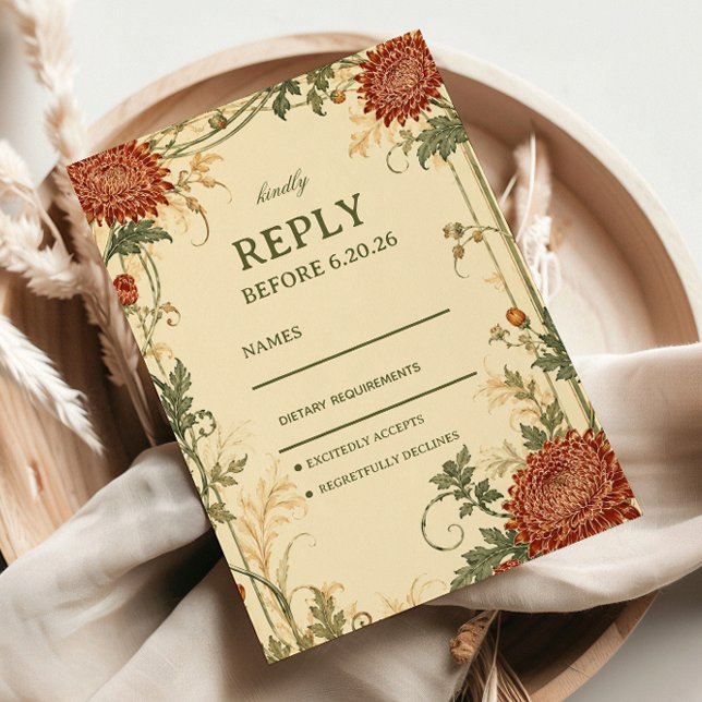 Cartons Réponse Botanique Chrysanthème Vintage (Créateur téléchargé)