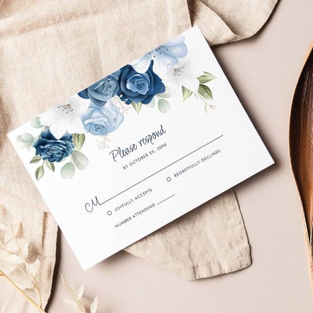 Cartons Réponse Botanique Dusty Bleu Floral (Dusty Blue Floral Wedding RSVP Card)