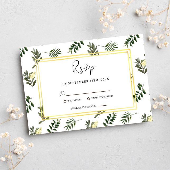 Cartons Réponse Botanique Elegant Aquarelle Moderne Rustique Maria (Botanical Elegant Watercolor Modern Rustic Wedding RSVP Card)