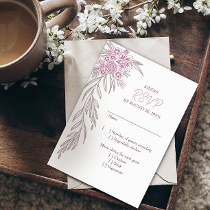 Cartons Réponse Botanique Floral Dusty Rose Blush Bourgogne Mariag