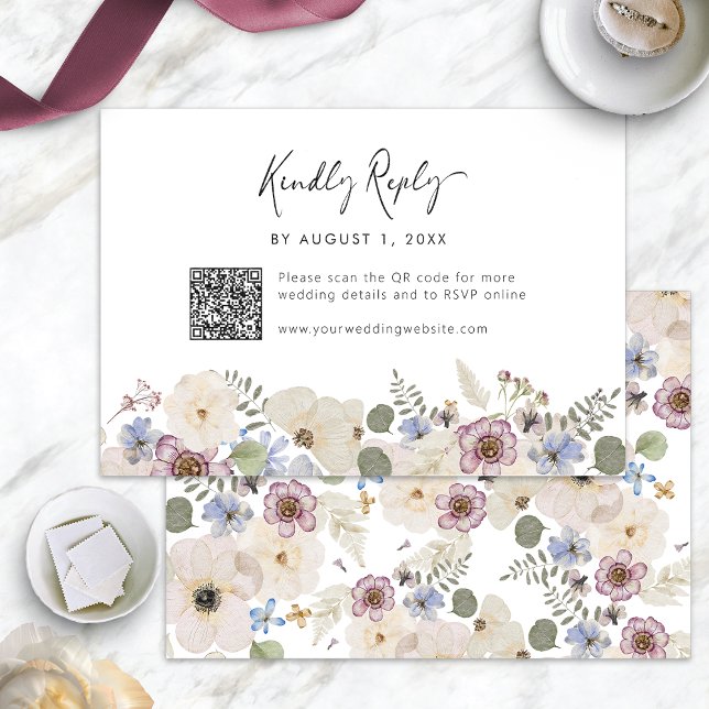 Cartons Réponse Botanique florale moderne (Modern Floral Watercolor Botanical RSVP Card QR Code by Painted Paperie
)