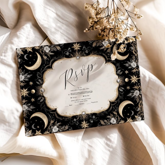 Cartons Réponse Botanique Vintage Céleste Lune Étoiles Mariage (Créateur téléchargé)