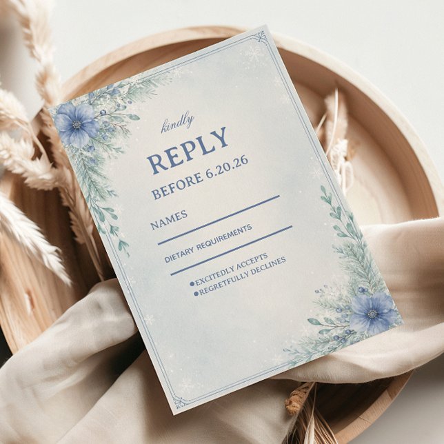 Cartons Réponse Botaniques hivernales bleues délicates givrees (Créateur téléchargé)