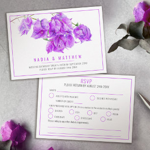 Cartons Réponse Bougainvillea aquarelle violet blanc mariage repas