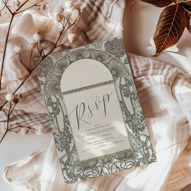 Cartons Réponse Bougainvillea Vert Art Nouveau Mucha Mariage (Créateur téléchargé)