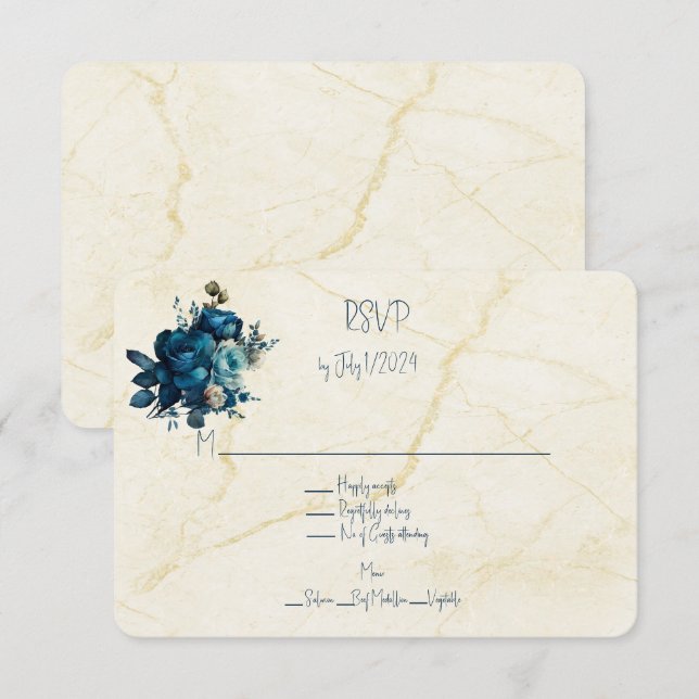 Cartons Réponse Bouquet de Mariage Turquoise foncé (Devant / Derrière)