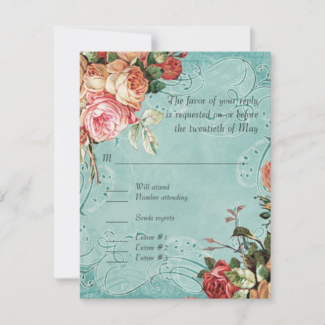Cartons Réponse Bouquet de rose anglaise, Vintage et feuille de to (Devant)