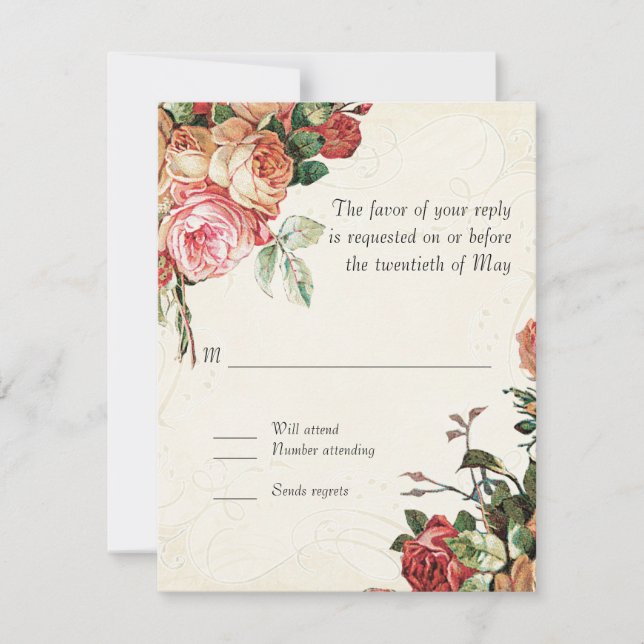 Cartons Réponse Bouquet de rose anglaise, Vintage et feuille de to (Devant)