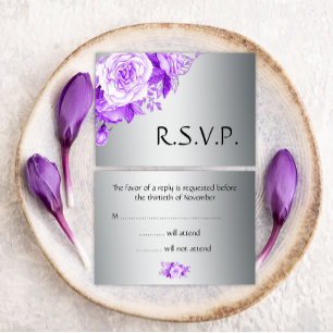 Cartons Réponse Bouquet de rose violet sur Mariage argenté