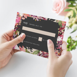 Cartons Réponse Bouquet romantique Hot Pink Black Gold Mariage