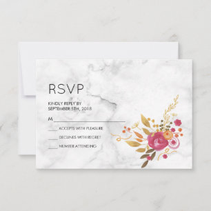 Cartons Réponse Bouquet rose floral sur le Marbre blanc mariage RS
