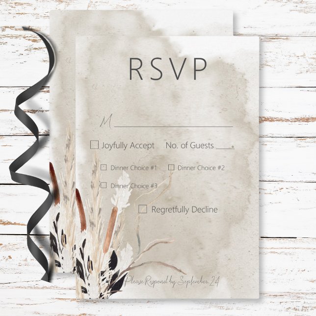 Cartons Réponse Bouquet Rustique Boho Moderne Trois Dîners (Rustic Boho Bouquet Modern Three Dinner RSVP Card)