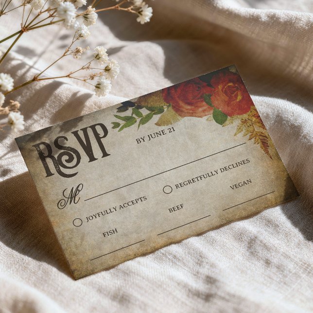 Cartons Réponse Bouquets de roses rouges Choix de repas de mariage (Créateur téléchargé)