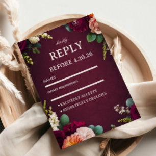 Cartons Réponse Bourgogne Élégant Floral