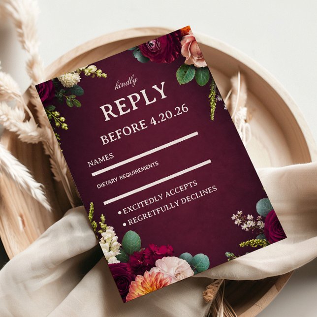 Cartons Réponse Bourgogne Élégant Floral (Créateur téléchargé)