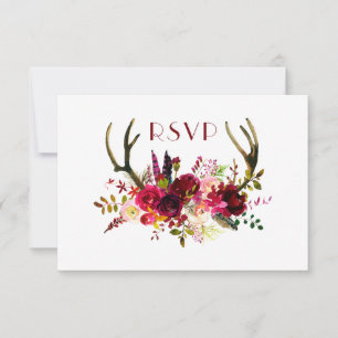 Cartons Réponse Bourgogne Floral Antlers   buffet + invités
