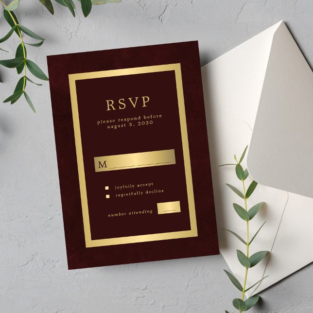 Cartons Réponse Bourgogne or formal mariage typographie moderne (Créateur téléchargé)