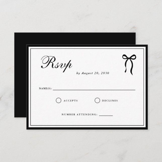 Cartons Réponse Bow Classic Old Money Black & White Wedding (Devant / Derrière)