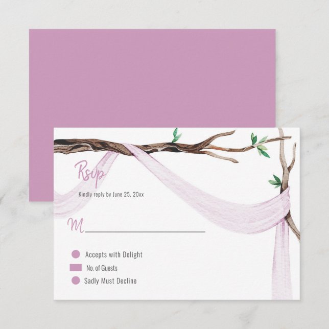 Cartons Réponse Branche d'arbre romantique éclectique gaze de lila (Devant / Derrière)