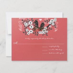 Cartons Réponse Branche de fleurs rouges Mariage d'oiseaux d'amour