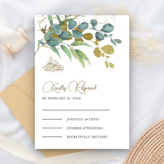 Cartons Réponse Branche dorée de eucalyptus rustique pour mariage  (Créateur téléchargé)