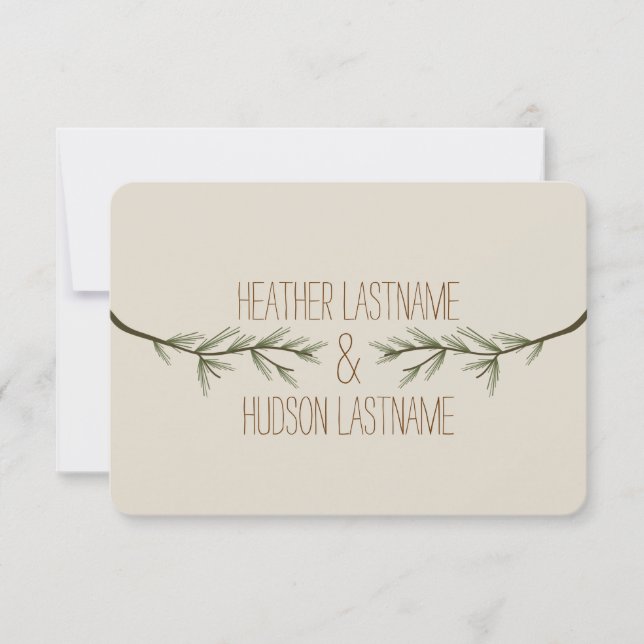 Cartons Réponse Branches à feuillage persistant Rustic Mariage R.S (Devant)