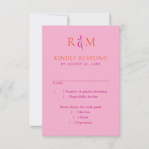 Cartons Réponse Bright Magenta Orange Simple Monogramme Mariage RS
