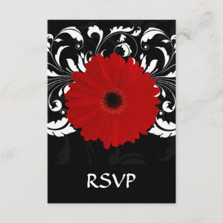 Cartons Réponse Bright Red Gerbera Daisy on Black