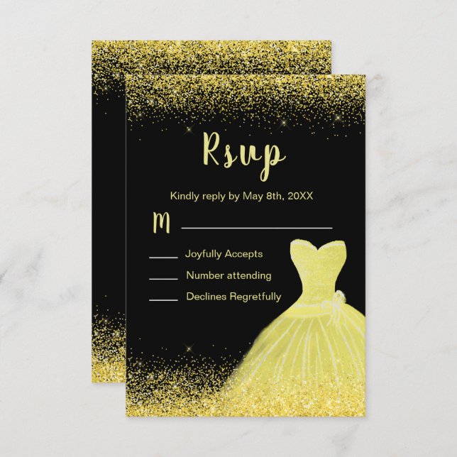 Cartons Réponse Bright Yellow Dress Faux Glitter Quinceanera (Devant / Derrière)