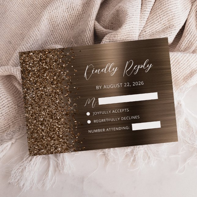 Cartons Réponse Bronze Brushed Metal Glitter Script Wedding (Créateur téléchargé)