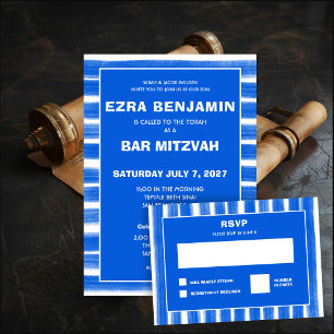 Cartons Réponse Brosse Bleu Bat mitzvah de la barre personnalisée