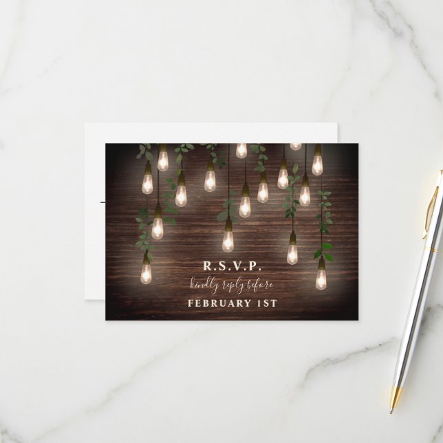 Cartons Réponse Bulbes vintages Mariage botanique rustique (Devant/Arrière en situation)