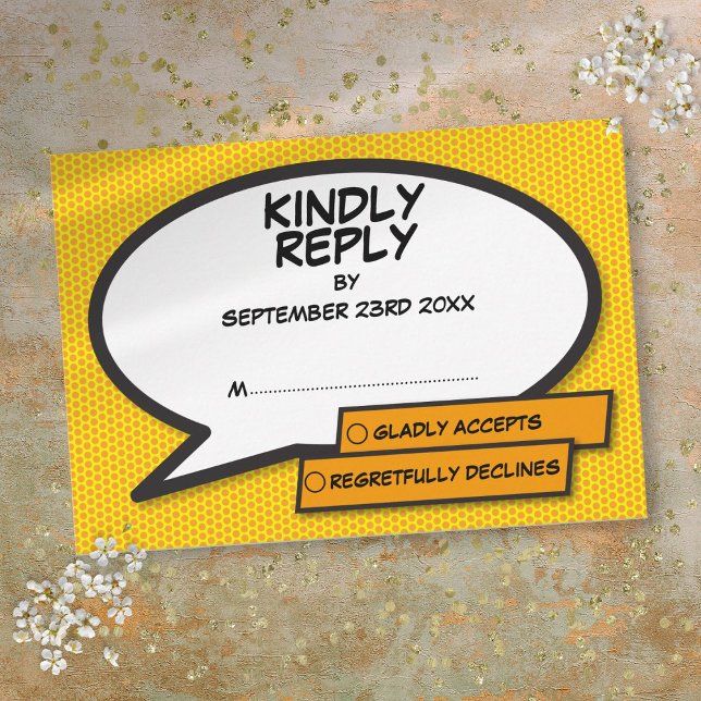 Cartons Réponse Bulle de dialogue de bande dessinée simple et mode (Simple Modern Fun Comic Book Speech Bubble RSVP Card)