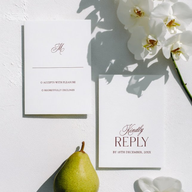 Cartons Réponse Burgindy & White Minimalist Wedding  (Burgindy & White Minimalist Wedding RSVP Card)