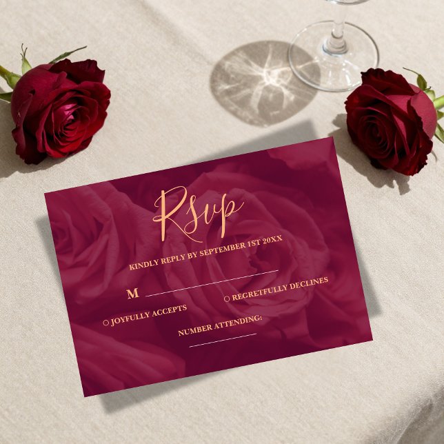 Cartons Réponse Burgundy and gold elegant wedding response Card (Créateur téléchargé)