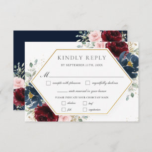 Cartons Réponse Burgundy Blush Blue Floral Greenery Repas Mariage