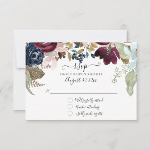 Cartons Réponse Burgundy Blush Floral Navy Élégant Mariage Foliage