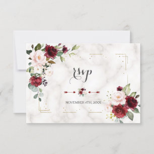 Cartons Réponse Burgundy Blush Floral Parties scintillant en marbr
