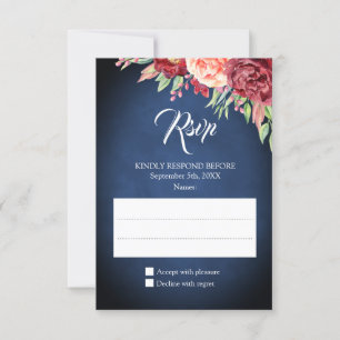 Cartons Réponse Burgundy Blush Rose Floral Navy Mariage de tableau