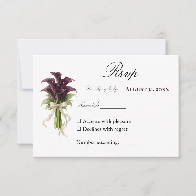 Cartons Réponse Burgundy Calla Lily Wedding Bouquet Ivory Ribbon  (Devant)