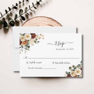 Cartons Réponse Burgundy Crème Fleurs Élégant Mariage