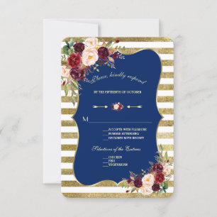 Cartons Réponse Burgundy Floral de la marine Parties scintillant r