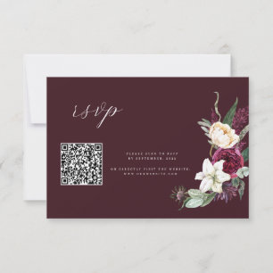 Cartons Réponse Burgundy Gold - Elégant Floral Luxe mariage QR
