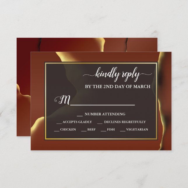 Cartons Réponse 🤵 Burgundy Gold Elegant Inky Mariage Abstrait (Devant / Derrière)