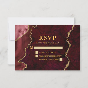 Cartons Réponse Burgundy Marble Agate Géode Mariage Or