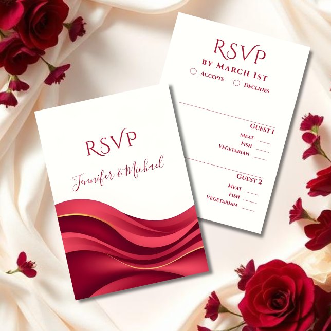 Cartons Réponse Burgundy Modern Wedding  (Burgundy Wedding  RSVP Card with Meal Options)